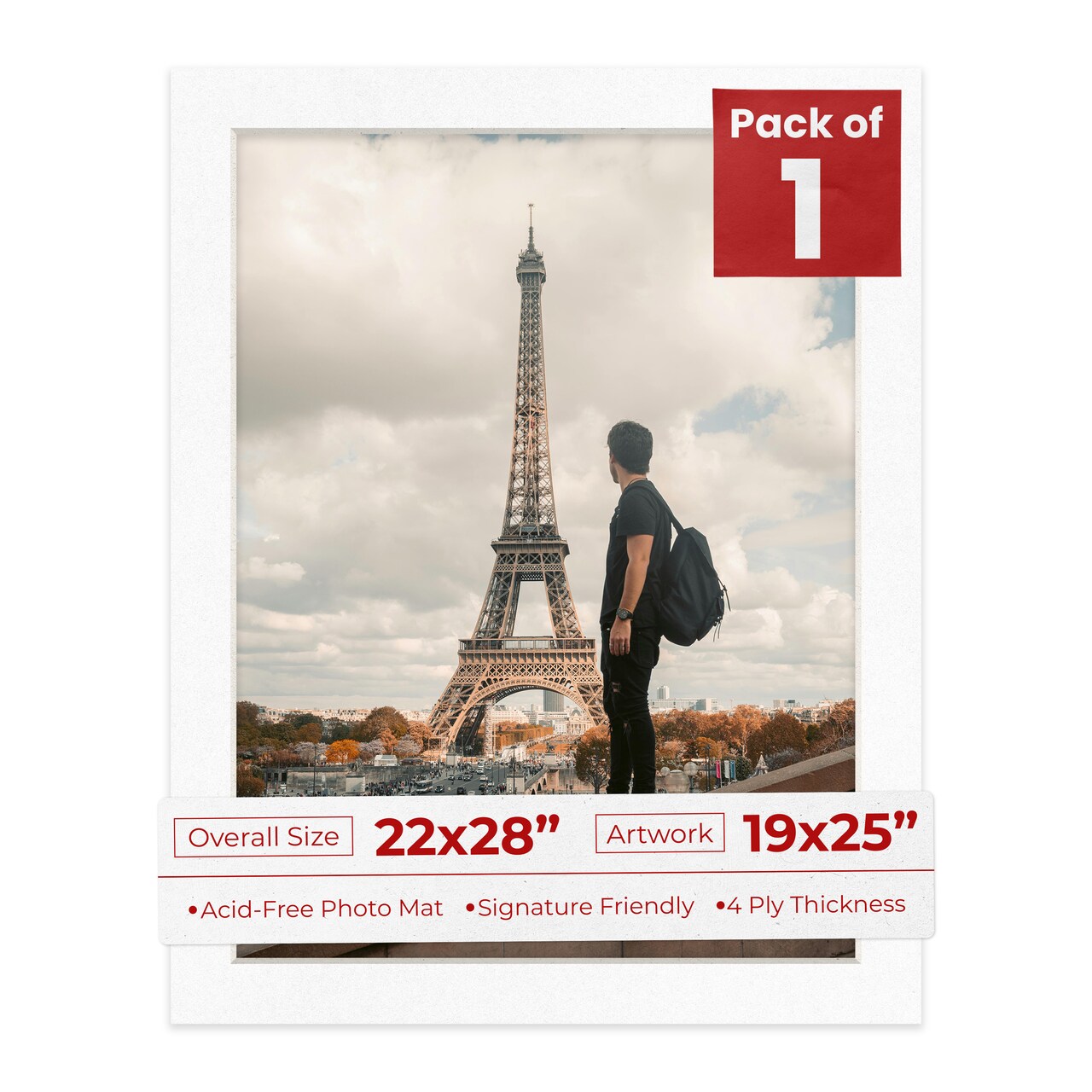 White with Black Core Mat Board for 22x28 Frames - Fits 19x25 Photos